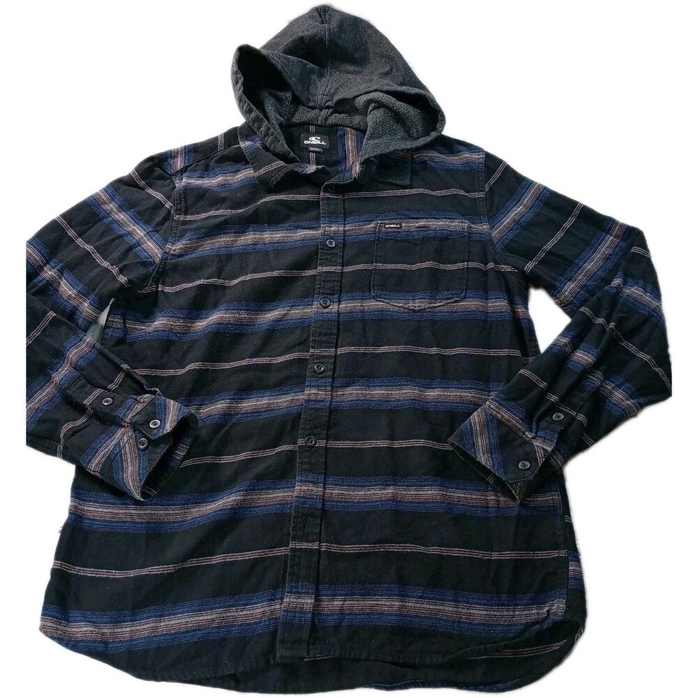 O'Neill Standard Fit Flannel Button Down Shirt  Large Blue Plaid Lightweigh